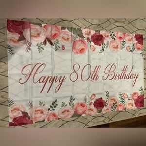 Floral Happy 80th Birthday Banner